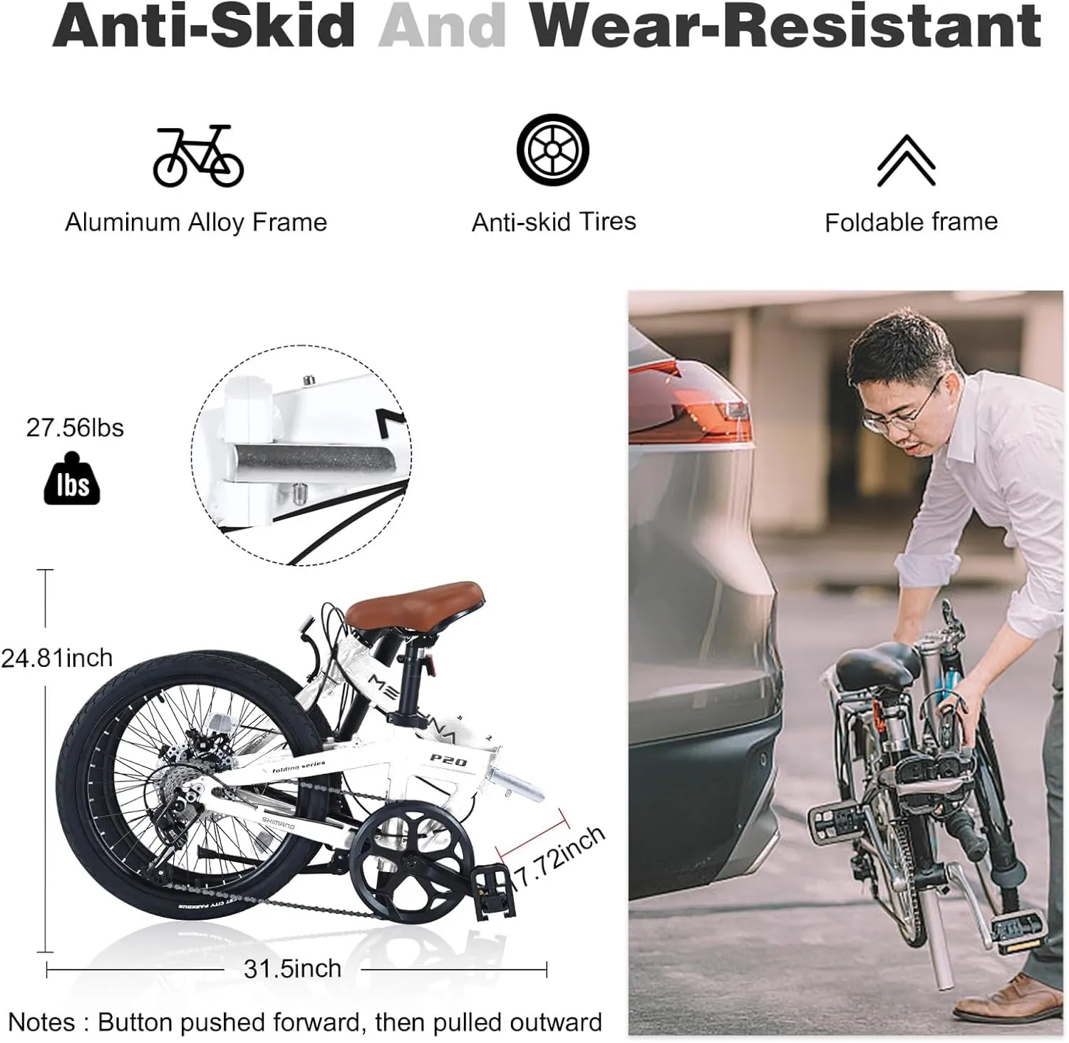 Folding Bike, Lightweight Aluminum Frame Foldable Bicycle 7-Speed, Front & Rear Disc Brakes,20-inch Wheels, Adjustable Seat Handlebar, Anti-Skid Tires for City Commuting, Fold Up Bike Men Women Adults