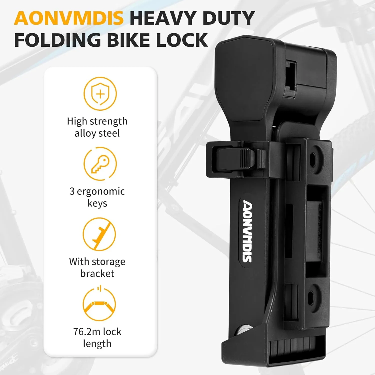 Folding Bike Lock Bicycle Scooter Folding Locks with 3Keys Heavy Duty Bike Lock with Easy Mounting Bracket Alloy Steel Foldable Lock