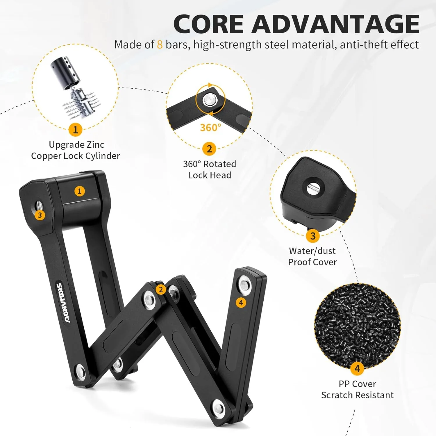 Folding Bike Lock Bicycle Scooter Folding Locks with 3Keys Heavy Duty Bike Lock with Easy Mounting Bracket Alloy Steel Foldable Lock