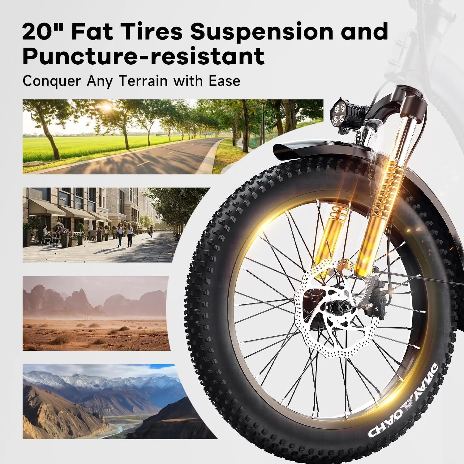 Folding Electric Bike for Adults with Peak 1000W Motor, 48V 20AH Battery up to 30MPH 80 Miles, 20" Fat Tire All Terrain Ebike, Front Suspension 7-Speed Commuter E Bike, Step-Thru, UL Certified