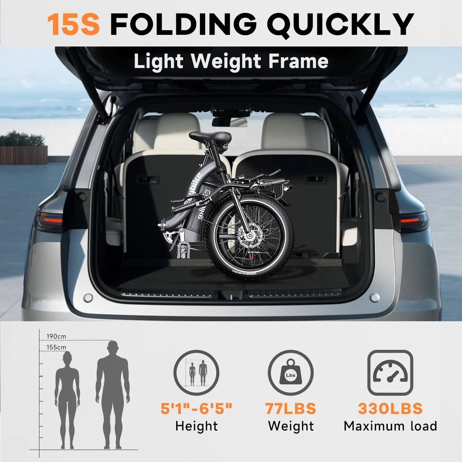 Folding Electric Bike for Adults with Peak 1000W Motor, 48V 20AH Battery up to 30MPH 80 Miles, 20" Fat Tire All Terrain Ebike, Front Suspension 7-Speed Commuter E Bike, Step-Thru, UL Certified