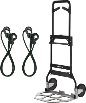 Folding Hand Truck Dolly Cart with Wheels,Heavy Duty 375lb Dolly for Moving，Aluminum Wheel Bracket and Steel Tube Frame, Foldable Hand Truck with Adjustable Handle for Moving Indoor/Outdoor