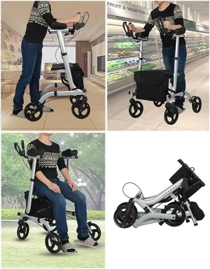 Folding Rollator Rollator Walkers Lightweight Foldable Rollator, Easily Foldable for Trunk & Travel, Height Adjustable, Carry Bag, Walker for Seniors, Walking Aid