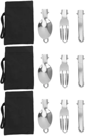 Folding Stainless Steel Cutlery Set - Compact 3-Piece Knife Fork Spoon for Camping, Picnic, Office, Travel