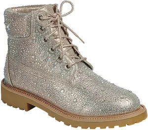 Forever Link Women's Rhinestone Lace Up Combat Ankle Boots