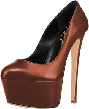 FOWT Women Chic Round Toe Platform Pumps Sexy 6 Inch Stiletto High Heels Dress Prom Wedding Slip On Shoes Size 4-15 US