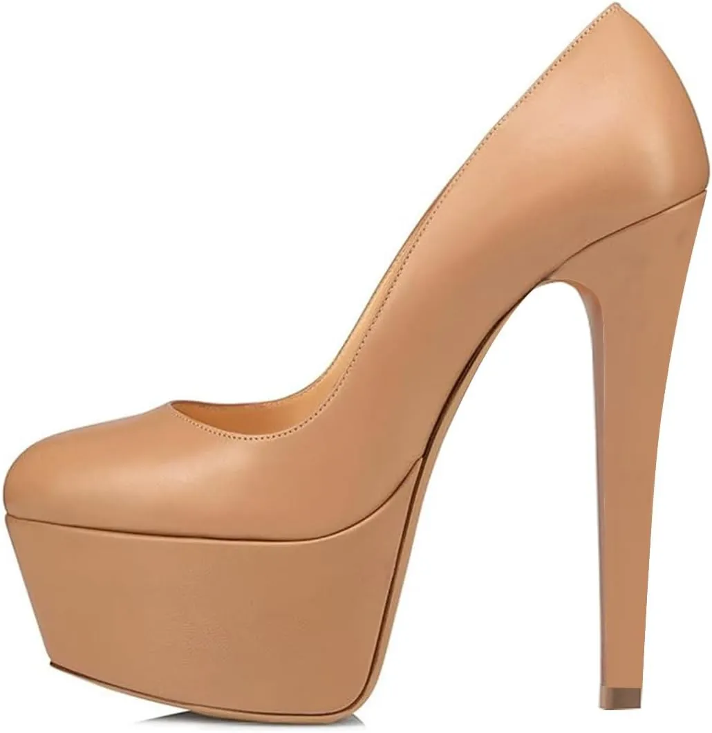 FOWT Women Chic Round Toe Platform Pumps Sexy 6 Inch Stiletto High Heels Dress Prom Wedding Slip On Shoes Size 4-15 US