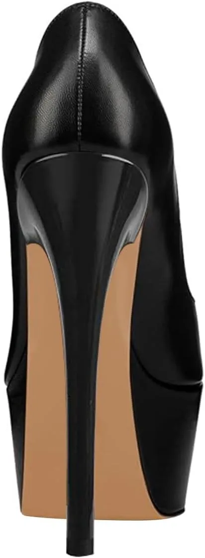 FOWT Women Chic Round Toe Platform Pumps Sexy 6 Inch Stiletto High Heels Dress Prom Wedding Slip On Shoes Size 4-15 US
