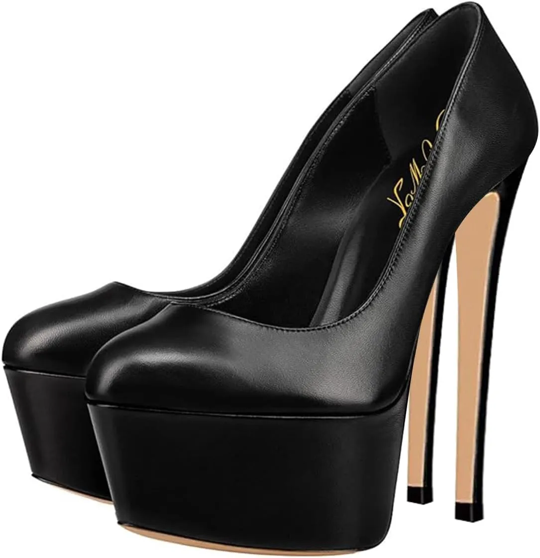 FOWT Women Chic Round Toe Platform Pumps Sexy 6 Inch Stiletto High Heels Dress Prom Wedding Slip On Shoes Size 4-15 US