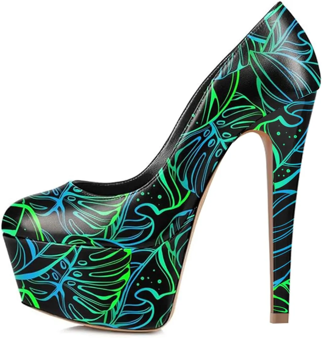 FOWT Women Chic Round Toe Platform Pumps Sexy 6 Inch Stiletto High Heels Dress Prom Wedding Slip On Shoes Size 4-15 US