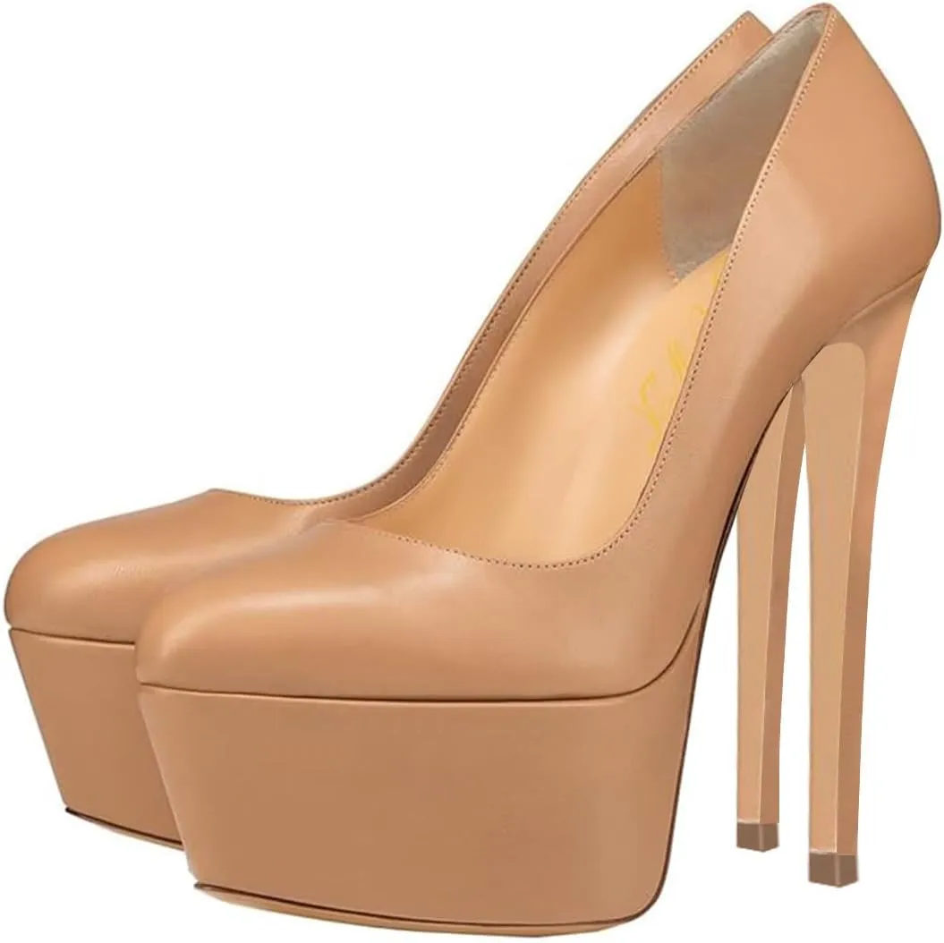 FOWT Women Chic Round Toe Platform Pumps Sexy 6 Inch Stiletto High Heels Dress Prom Wedding Slip On Shoes Size 4-15 US