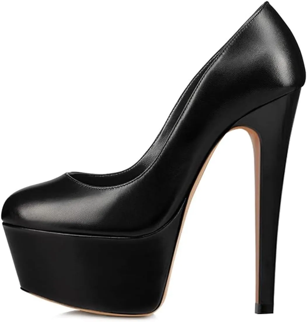 FOWT Women Chic Round Toe Platform Pumps Sexy 6 Inch Stiletto High Heels Dress Prom Wedding Slip On Shoes Size 4-15 US