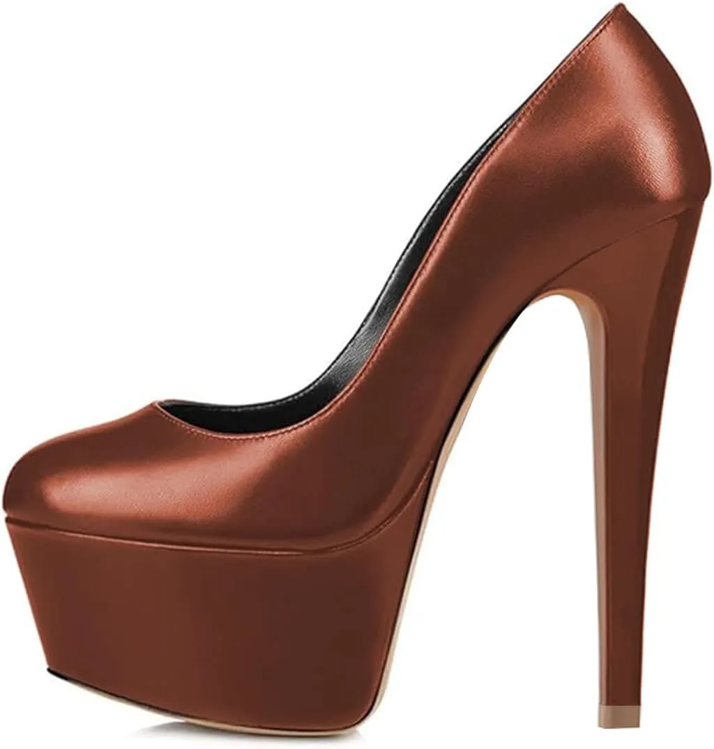 FOWT Women Chic Round Toe Platform Pumps Sexy 6 Inch Stiletto High Heels Dress Prom Wedding Slip On Shoes Size 4-15 US