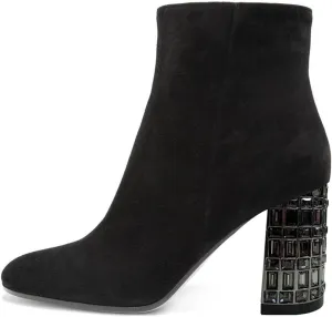 FSJ Women Almond Toe Chunky Block High Heel Handmade Ankle Booties Elegant Ladies Casual Dress Daily Boots Size 4-15 US
