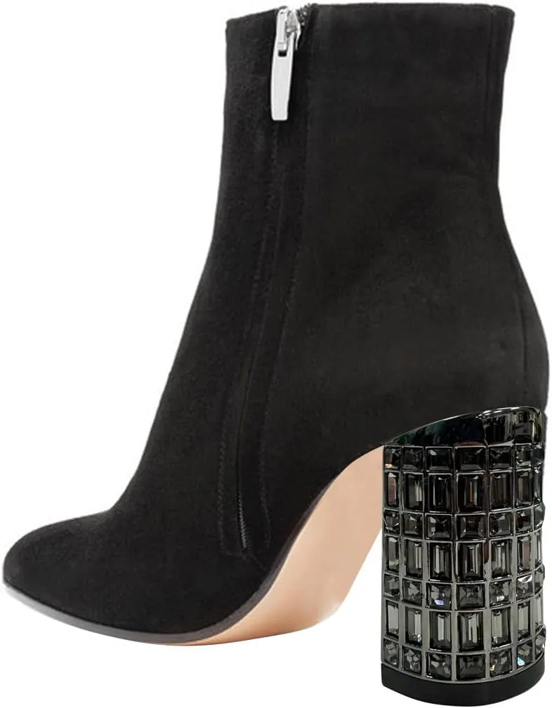 FSJ Women Almond Toe Chunky Block High Heel Handmade Ankle Booties Elegant Ladies Casual Dress Daily Boots Size 4-15 US