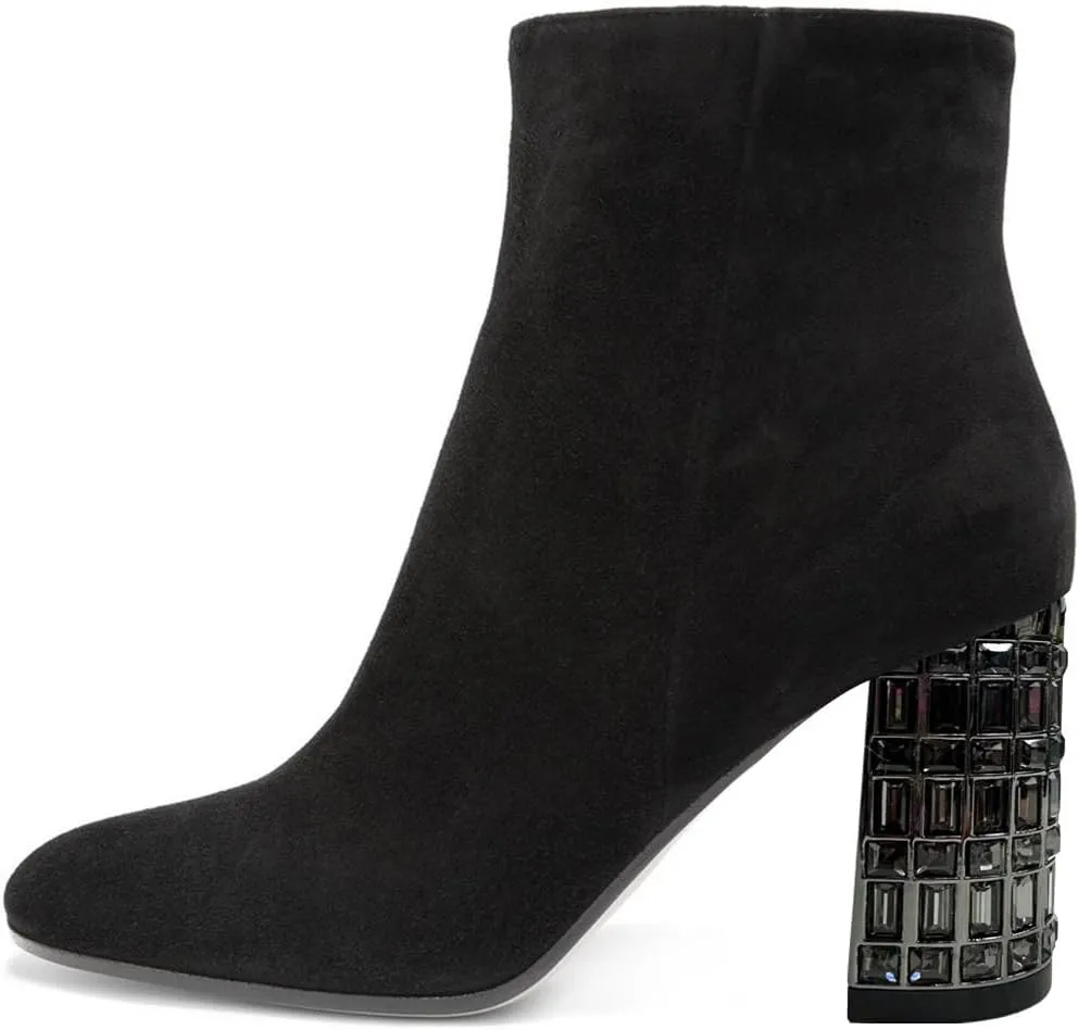 FSJ Women Almond Toe Chunky Block High Heel Handmade Ankle Booties Elegant Ladies Casual Dress Daily Boots Size 4-15 US