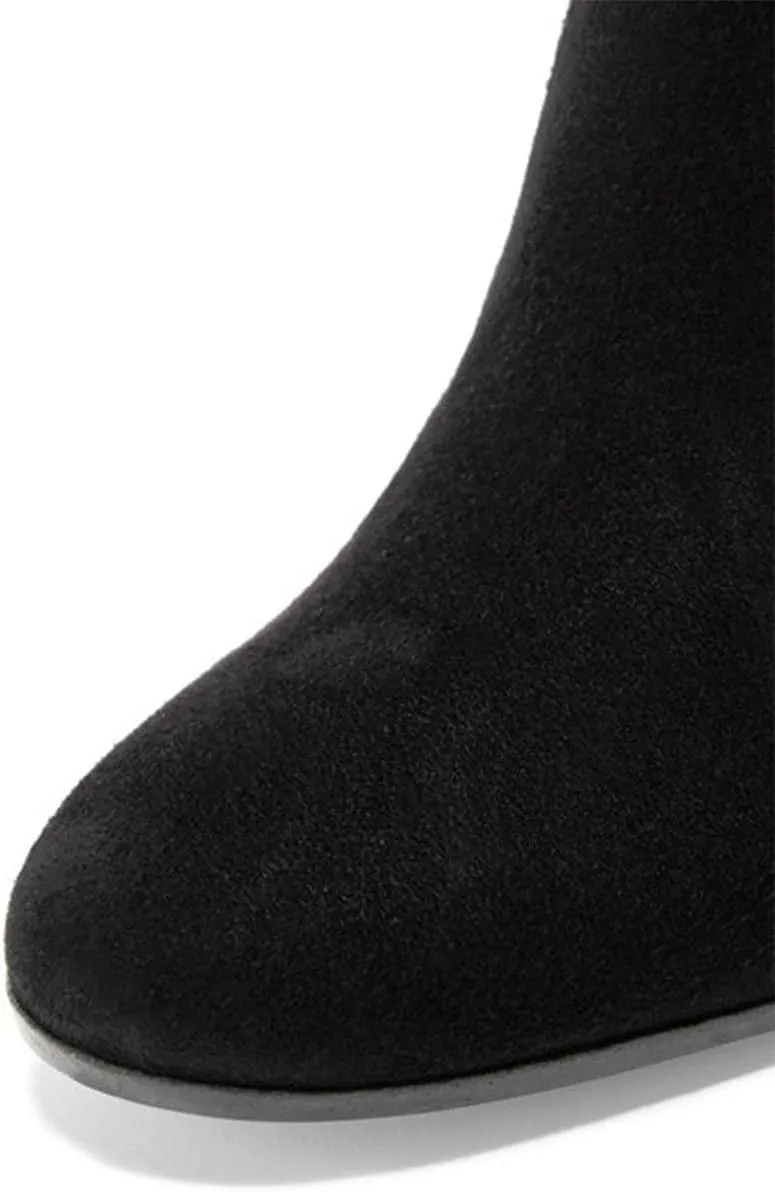 FSJ Women Almond Toe Chunky Block High Heel Handmade Ankle Booties Elegant Ladies Casual Dress Daily Boots Size 4-15 US