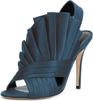 FSJ Women Charm Slingback D'Orsay Sandals Slip On Peep Toe Satin Ankle Strap Sandals Stiletto High Heel Slide Mule Ladies Party Wedding Prom Dress Sexy Shoes Size 4-15 US