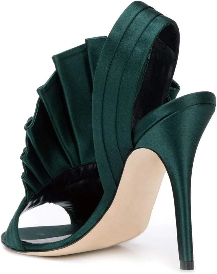 FSJ Women Charm Slingback D'Orsay Sandals Slip On Peep Toe Satin Ankle Strap Sandals Stiletto High Heel Slide Mule Ladies Party Wedding Prom Dress Sexy Shoes Size 4-15 US