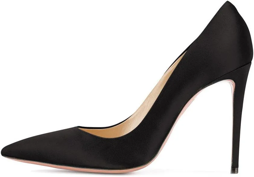 FSJ Women Elegant Satin High Heels Pumps Pointed Toe Stilettos Slip On Formal Shoes Size 4-15 US
