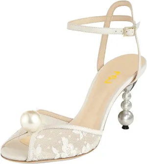 FSJ Women Gorgeous Peep Toe with Shiny Decoration Sandals Pearls High Heel Ankle Strap Ladies Party Prom Wedding Dress Shoes Size 4-16 US
