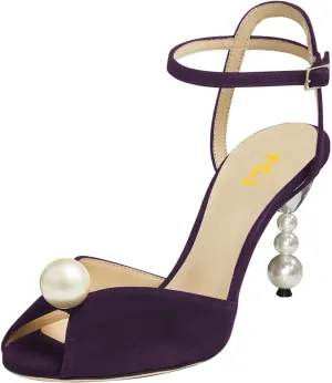 FSJ Women Gorgeous Peep Toe with Shiny Decoration Sandals Pearls High Heel Ankle Strap Ladies Party Prom Wedding Dress Shoes Size 4-16 US