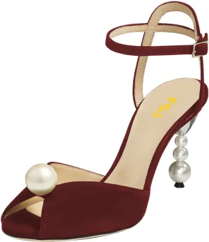 FSJ Women Gorgeous Peep Toe with Shiny Decoration Sandals Pearls High Heel Ankle Strap Ladies Party Prom Wedding Dress Shoes Size 4-16 US