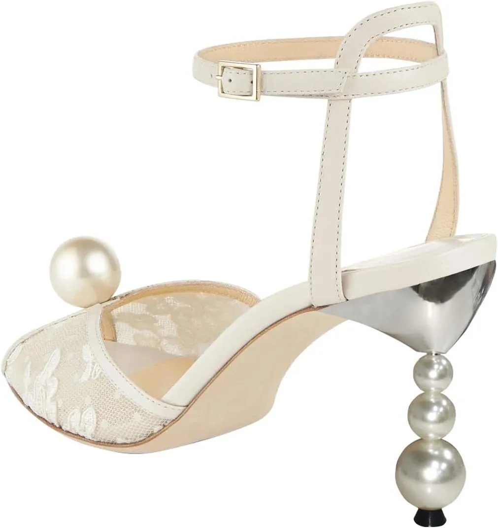 FSJ Women Gorgeous Peep Toe with Shiny Decoration Sandals Pearls High Heel Ankle Strap Ladies Party Prom Wedding Dress Shoes Size 4-16 US