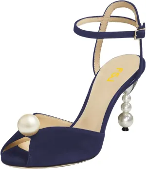 FSJ Women Gorgeous Peep Toe with Shiny Decoration Sandals Pearls High Heel Ankle Strap Ladies Party Prom Wedding Dress Shoes Size 4-16 US