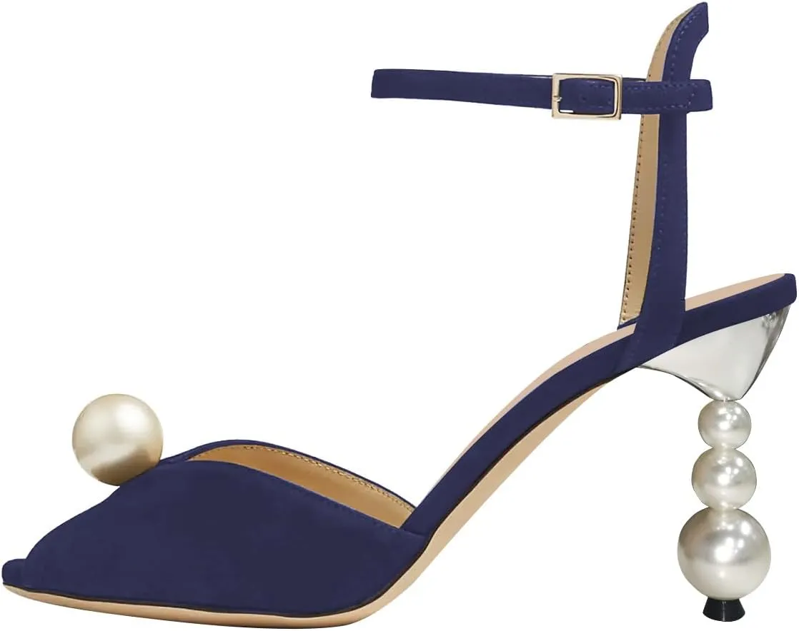 FSJ Women Gorgeous Peep Toe with Shiny Decoration Sandals Pearls High Heel Ankle Strap Ladies Party Prom Wedding Dress Shoes Size 4-16 US