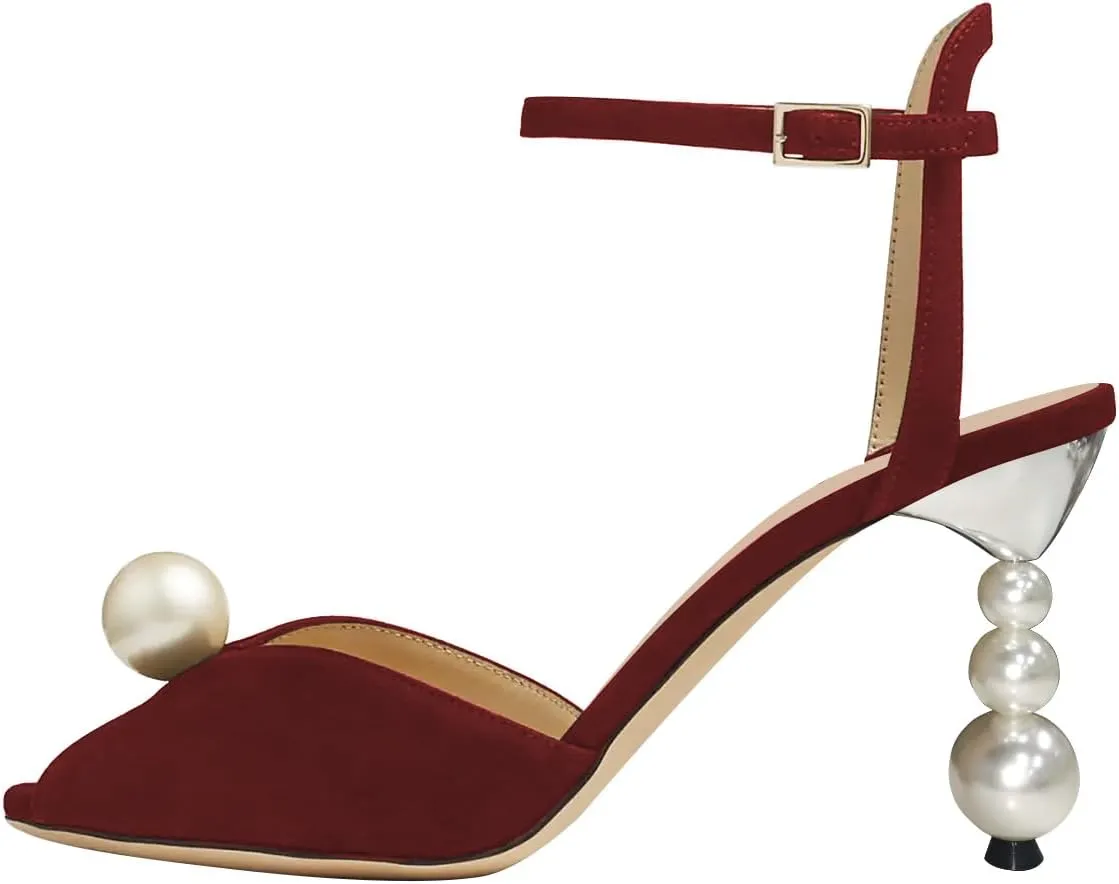 FSJ Women Gorgeous Peep Toe with Shiny Decoration Sandals Pearls High Heel Ankle Strap Ladies Party Prom Wedding Dress Shoes Size 4-16 US