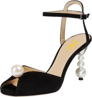 FSJ Women Gorgeous Peep Toe with Shiny Decoration Sandals Pearls High Heel Ankle Strap Ladies Party Prom Wedding Dress Shoes Size 4-16 US