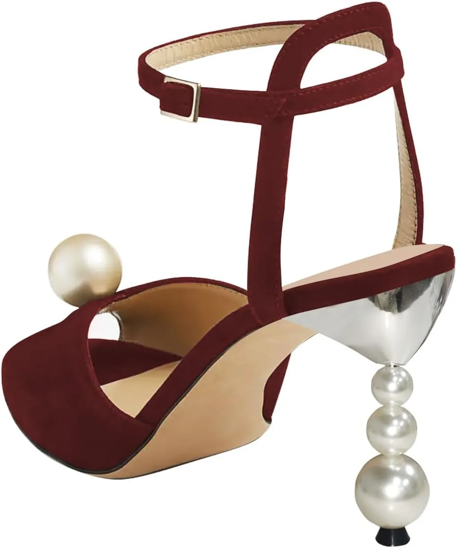 FSJ Women Gorgeous Peep Toe with Shiny Decoration Sandals Pearls High Heel Ankle Strap Ladies Party Prom Wedding Dress Shoes Size 4-16 US