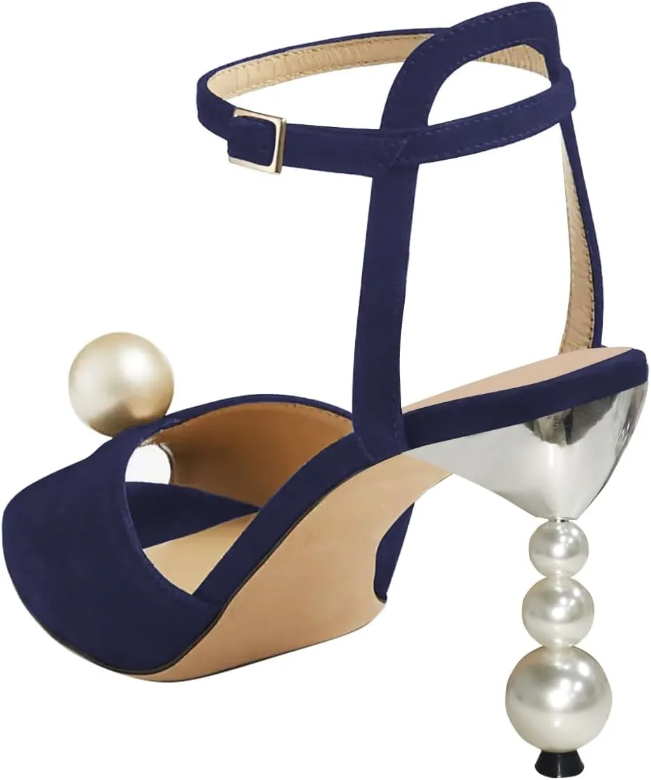 FSJ Women Gorgeous Peep Toe with Shiny Decoration Sandals Pearls High Heel Ankle Strap Ladies Party Prom Wedding Dress Shoes Size 4-16 US