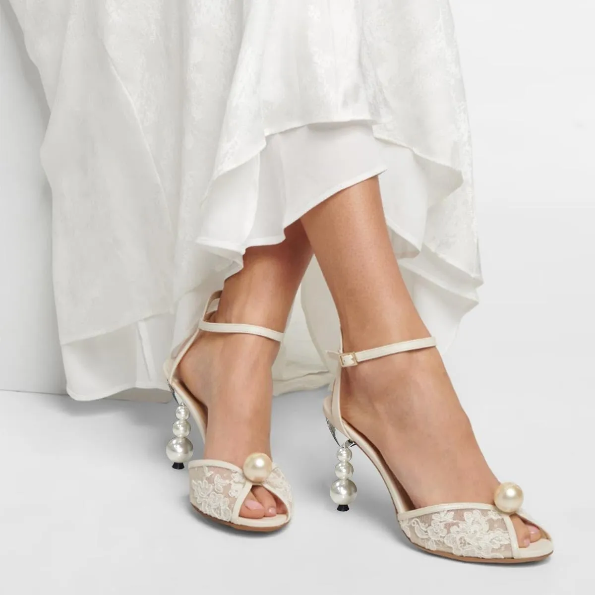 FSJ Women Gorgeous Peep Toe with Shiny Decoration Sandals Pearls High Heel Ankle Strap Ladies Party Prom Wedding Dress Shoes Size 4-16 US