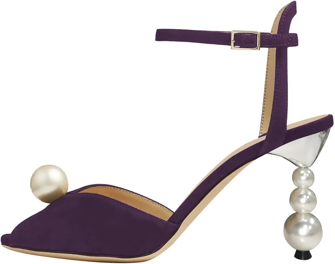 FSJ Women Gorgeous Peep Toe with Shiny Decoration Sandals Pearls High Heel Ankle Strap Ladies Party Prom Wedding Dress Shoes Size 4-16 US