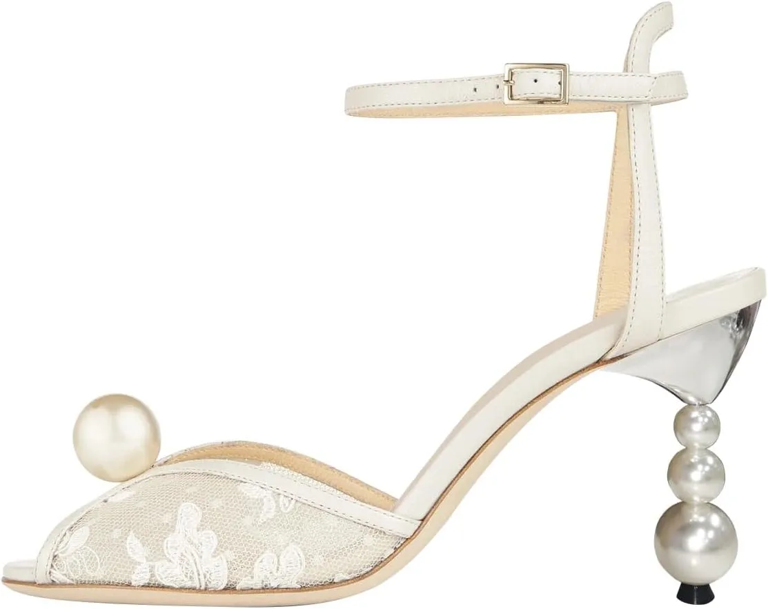 FSJ Women Gorgeous Peep Toe with Shiny Decoration Sandals Pearls High Heel Ankle Strap Ladies Party Prom Wedding Dress Shoes Size 4-16 US