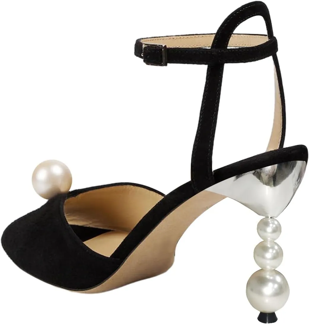 FSJ Women Gorgeous Peep Toe with Shiny Decoration Sandals Pearls High Heel Ankle Strap Ladies Party Prom Wedding Dress Shoes Size 4-16 US