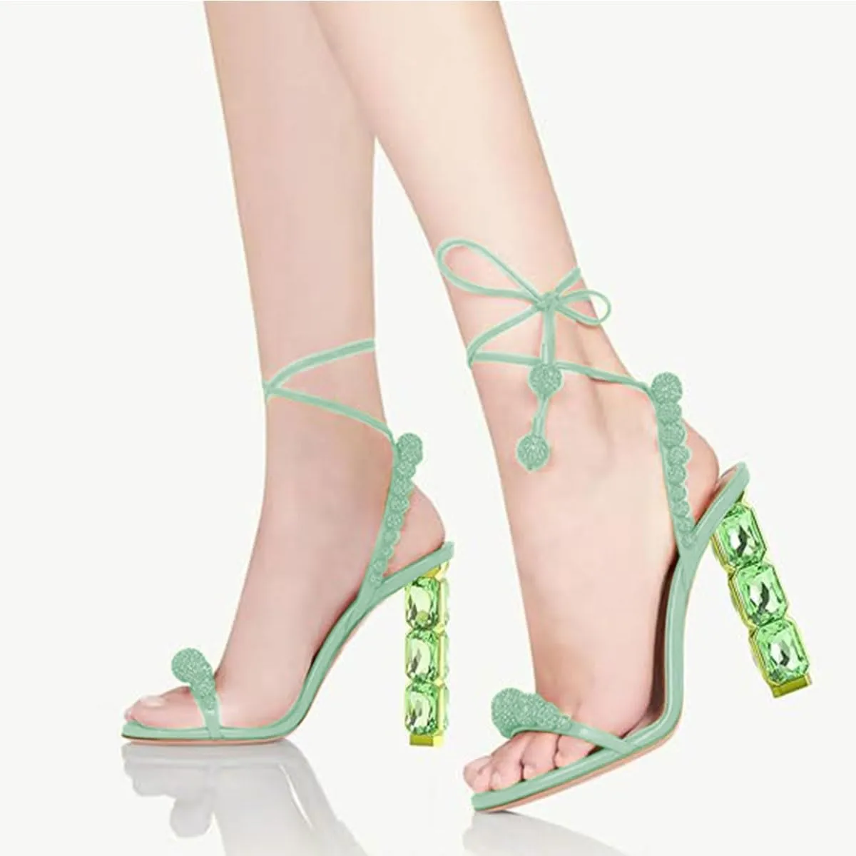 FSJ Women Sexy Open Toe Shiny Rhinestone Balls Sandals Strappy Ankle Strap Crystal High Heel Summer Party Date Dance Shoes Size 4-15 US