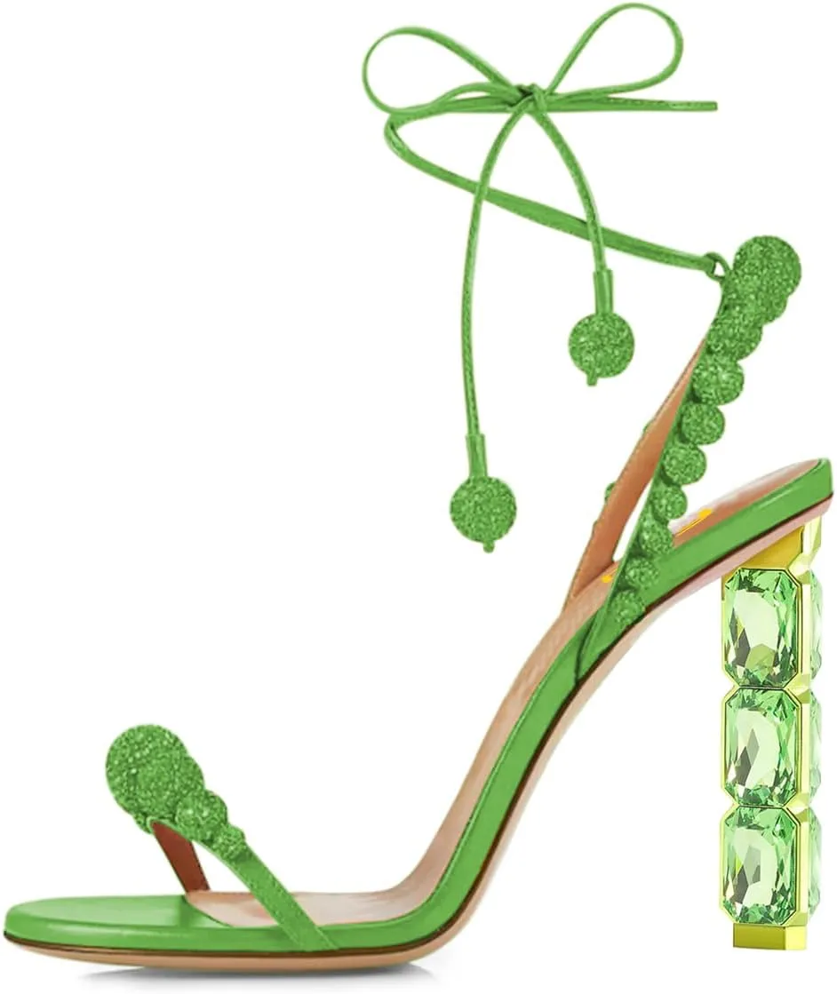 FSJ Women Sexy Open Toe Shiny Rhinestone Balls Sandals Strappy Ankle Strap Crystal High Heel Summer Party Date Dance Shoes Size 4-15 US