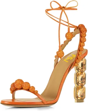 FSJ Women Sexy Open Toe Shiny Rhinestone Balls Sandals Strappy Ankle Strap Crystal High Heel Summer Party Date Dance Shoes Size 4-15 US