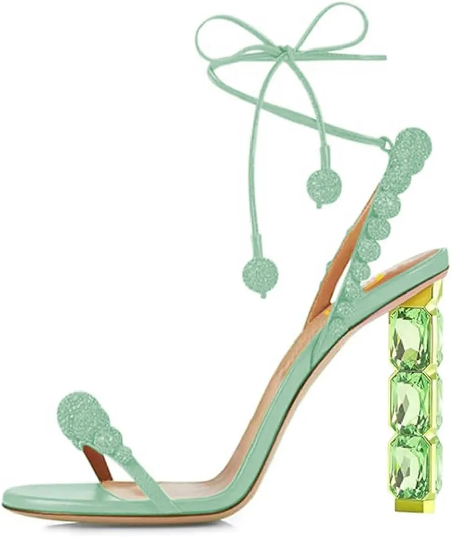 FSJ Women Sexy Open Toe Shiny Rhinestone Balls Sandals Strappy Ankle Strap Crystal High Heel Summer Party Date Dance Shoes Size 4-15 US