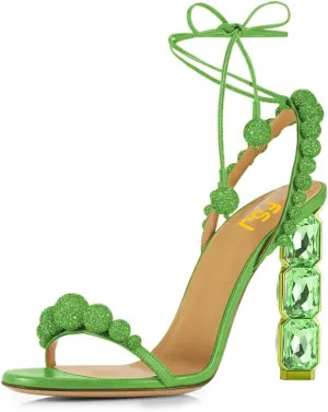 FSJ Women Sexy Open Toe Shiny Rhinestone Balls Sandals Strappy Ankle Strap Crystal High Heel Summer Party Date Dance Shoes Size 4-15 US
