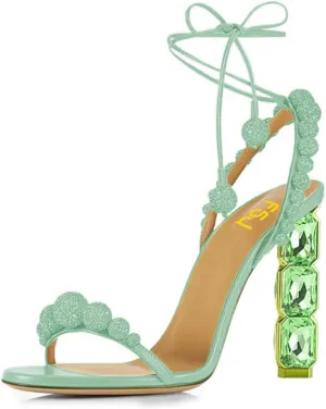 FSJ Women Sexy Open Toe Shiny Rhinestone Balls Sandals Strappy Ankle Strap Crystal High Heel Summer Party Date Dance Shoes Size 4-15 US