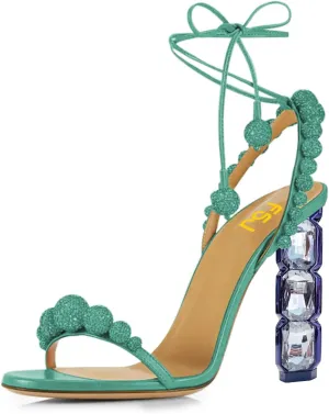 FSJ Women Sexy Open Toe Shiny Rhinestone Balls Sandals Strappy Ankle Strap Crystal High Heel Summer Party Date Dance Shoes Size 4-15 US