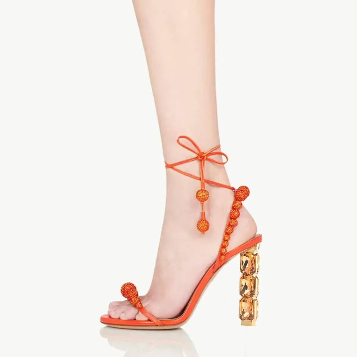 FSJ Women Sexy Open Toe Shiny Rhinestone Balls Sandals Strappy Ankle Strap Crystal High Heel Summer Party Date Dance Shoes Size 4-15 US