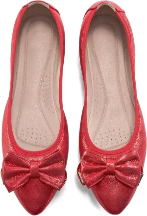FUDYNMALC Womens Ballet Flats Shoes: Foldable Dressy Wedding Ballerina Shoes Sparkly Bowknot Pointed Toe Slip on Walking Loafers