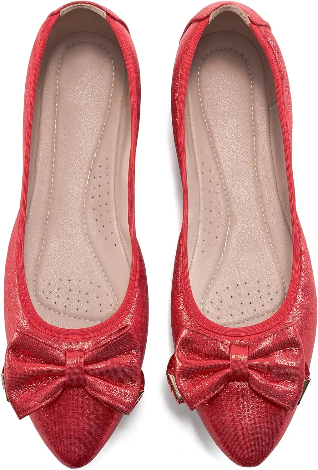 FUDYNMALC Womens Ballet Flats Shoes: Foldable Dressy Wedding Ballerina Shoes Sparkly Bowknot Pointed Toe Slip on Walking Loafers