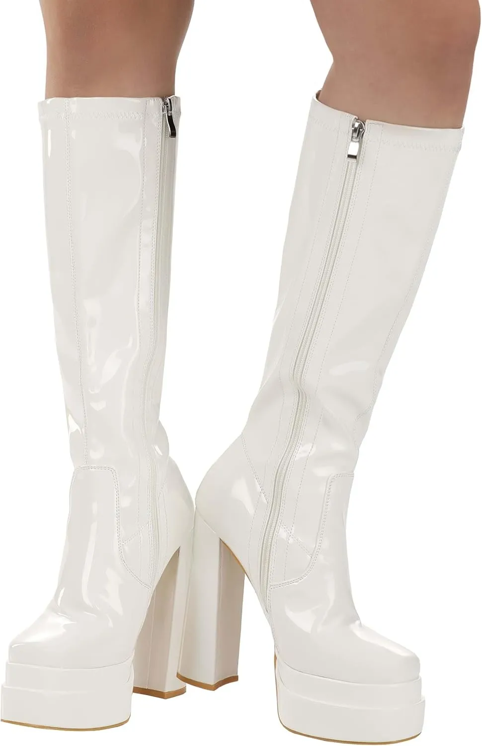 Fun Costumes GoGo Boots for Women Platform Knee High Boots Chunky Heels Mid Calf Size 11