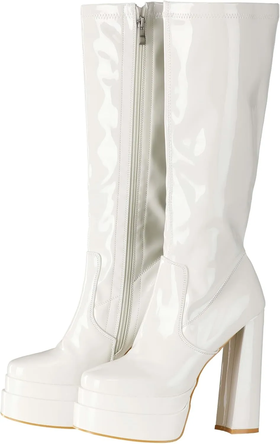 Fun Costumes GoGo Boots for Women Platform Knee High Boots Chunky Heels Mid Calf Size 11